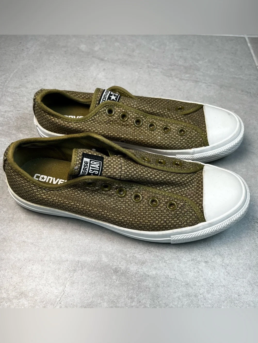 Converse Olive Green Slip-On Woven Canvas Sneakers